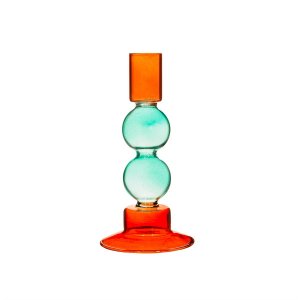 Kerzenhalter Glas Two Tone Bubble tÃ¼rkis/red