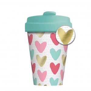 Eco Bamboo Cup Happy Hearts gold