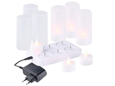 6 LED-Akku-Teelichter, flackernde Flamme, Teelichthalter, Ladestation