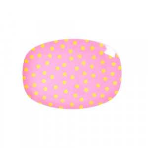 Melamin Tablett klein rosa mit orangen Punkten
