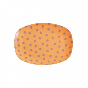 Melamin Tablett klein orange mit lila Punkten